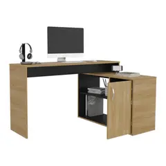 VIRTUAL MUEBLES - Escritorio en L Axis Madera natural Europeo y Wengue 71x125cm