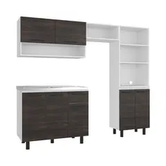 JUST HOME COLLECTION - Cocina Integral 2.20 Metros Macedonia Nogal Europeo/Blanco Incluye Mesón Liso Poceta Izquierda en Acero Inoxidable