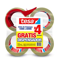 TESA - Pack 4 Cinta Empaque 100mx48mm Gratis Dispensad