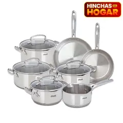 IMUSA - Juego de Ollas Batería De Cocina 11 Piezas Libre de PFOA Maestro Acero Inoxidable Apto para Inducción