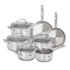 IMUSA - Juego de Ollas Batería De Cocina 11 Piezas Libre de PFOA Maestro Acero Inoxidable Apto para Inducción