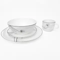 ESSENZA - Vajilla en Vitroceramica Luna Round Blanco Negro 16 Piezas