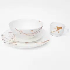 ESSENZA - Vajilla en Vitroceramica Luna Round Blanco Mostaza 16 Piezas