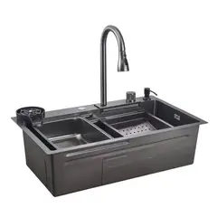 ZERRUTTI - Lavaplatos Moderno En Acero Inoxidable Con Grifería y Cascada