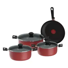 IMUSA - Juego de Ollas Batería de Cocina 7 Piezas Antiadherente Colors Roja