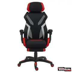 JUST HOME COLLECTION - Silla Gamer Austin Reclinable Reposa Cabezas Ajustable Reposa Pies Extensible Giratorio 63x117x61 cm Negro/Rojo