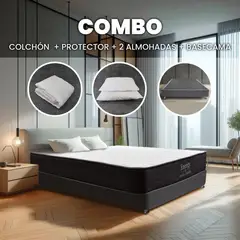HOTEL DREAMS - Combo Colchón Y Base Cama Energy Doble 140X190 Cm Medio Firme Ortopédico con Almohada Y Protector