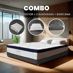 HOTEL DREAMS - Combo Colchón Y Base Cama Confort Doble 140X190 Cm Medio Firme Ortopédico con Almohada Y Protector