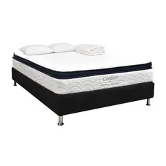 HOTEL DREAMS - Combo Colchón Y Base Cama Confort Doble 140X190 Cm Medio Firme Ortopédico con Almohada Y Protector