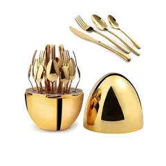 52 BITS - Juego X24 Piezas Cubiertos Estuche Huevo Dorado Acero Inoxidable