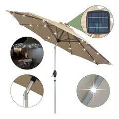 undefined - Sombrilla Con Luces Jardín Led Panel Solar Patio