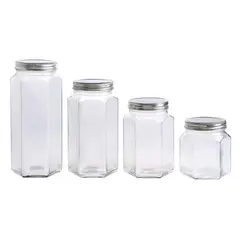 JUST HOME COLLECTION - Set De 4 Frascos Vidrio Tapa Plata