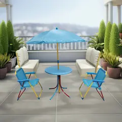 JUST HOME COLLECTION - Juego Terraza Infantil 4 Piezas Metal Azul