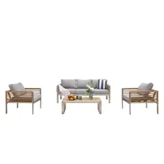 undefined - Juego De Terraza Sala Exterior Aluminio/Madera Teca 4 Piezas Ischia