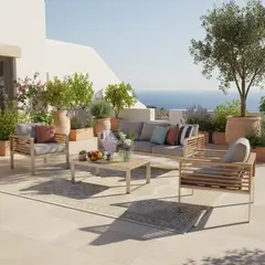 JUST HOME COLLECTION - Juego De Terraza Sala Exterior Aluminio/Madera Teca 4 Piezas Ischia