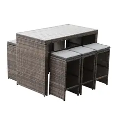 JUST HOME COLLECTION - Juego Bar Exterior 7 Piezas Rattan Tulum Café Y Gris