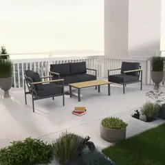 undefined - Juego De Terraza Sala Exterior Aluminio/Madera Acacia 4 Piezas Toscana