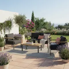 JUST HOME COLLECTION - Juego De Terraza Sala Exterior Aluminio/Madera Acacia 4 Piezas Toscana