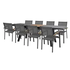 undefined - Juego Comedor Exterior 8 Puestos Aluminio Gris / Madera Creta