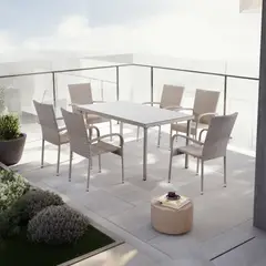 JUST HOME COLLECTION - Juego Comedor Exterior 6 Puestos Ratán Sintético Mocca Pipa