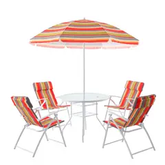 JUST HOME COLLECTION - Juego Comedor Exterior 4 Puestos Metal / Textil Con Parasol Muticolore Country Ii