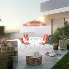 undefined - Juego Comedor Exterior 4 Puestos Metal / Textil Con Parasol Muticolore Country II