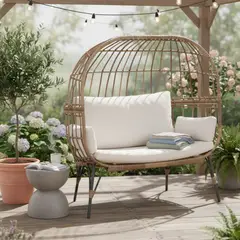 JUST HOME COLLECTION - Sillón Rattan para 2 Personas con Cojines Fibra Sintética Taupe