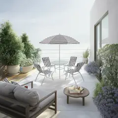 undefined - Juego Comedor Exterior 4 Puestos Metal / Textil Con Parasol Gris/Blanco Country