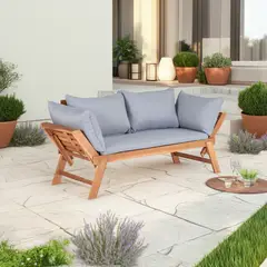 JUST HOME COLLECTION - Banca Exterior Con Cojines Madera Acacia Gris