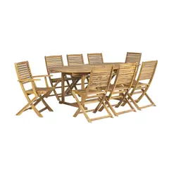JUST HOME COLLECTION - Juego Comedor Exterior 8 Puestos Madera Acacia Sillas Plegables Nimes