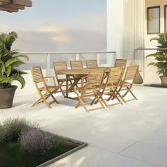 undefined - Juego Comedor Exterior 8 Puestos Madera Acacia Sillas Plegables Nimes