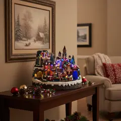 DEAR SANTA - Villa Navideña 40 cm con Tren Musical Led sin Batería