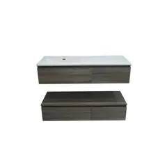 SENSI DACQUA - Mueble De Baño Doble Nivel Roble Madera 120x46x26.5 cm Incluye Lavamanos