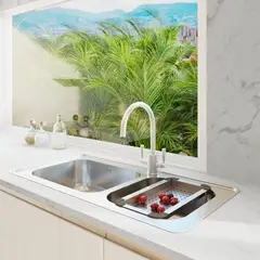SOCODA - Lavaplatos para Empotrar Doble Tanque 100x51 cm Acero Inoxidable
