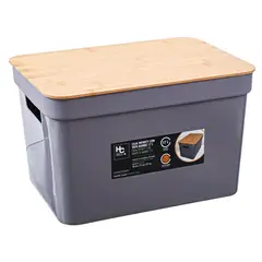 JUST HOME COLLECTION - Caja Plastica Infinity Bambú Con Tapa 17lt 36X22X27 cm Gris/Madera Natura