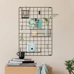 JUST HOME COLLECTION - Set Rejilla Metálico Negro Organizador Pared