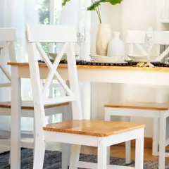 JUST HOME COLLECTION - Juego de Comedor Madera Natural y Blanco 4 puestos