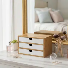 JUST HOME COLLECTION - Cajonera Pequeña de Bambú con 3 Gavetas 23x15x18 cm