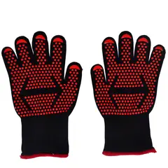 MR BEEF - Guantes Para Asador Algodón Antideslizantes Negro/Rojo