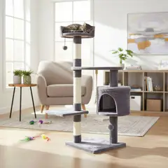 PETIZOOS - Gimnasio para Gatos en Madera Tipo Árbol con Rascadera 40x40x112cm Pequeño Gris