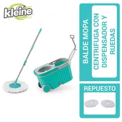 KLEINE WOLKE - Mopa Trapero en Microfibra Giratorio 360 con Mango Plástico y Balde Centrifuga con Dispensador y Ruedas Acqua/Gris + Repuesto