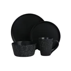 undefined - Vajilla Mármol Negra 4 Puestos 16 Piezas