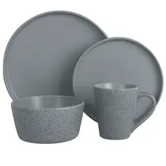 JUST HOME COLLECTION - Juego de Vajilla en Cerámica Mármol Gris 4 Puestos 16 Piezas