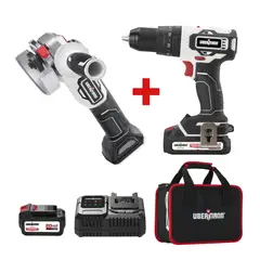 undefined - Taladro ½ Pulgada Percutor Brushless + Pulidora 4-1/2 Pulgadas Brushless + 2 Baterías (4ah - 2ah)+ Cargador Ubermann
