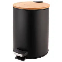 JUST HOME COLLECTION - Papelera Redonda 5 Litros Tapa Bambú Blanco