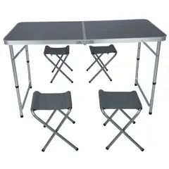 KLIMBER - Set Mesa Camping Plegable Aluminio Gris 120x60x70 cm 4 Puestos