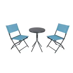 JUST HOME COLLECTION - Juego De Balcón / Bistro / Patio Exterior 3 Piezas Metal Capuccino Celeste