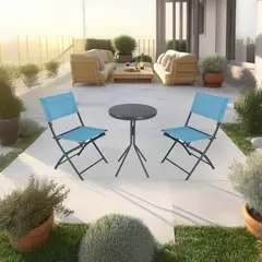 JUST HOME COLLECTION - Juego De Balcón / Bistro / Patio Exterior 3 Piezas Metal Capuccino Celeste