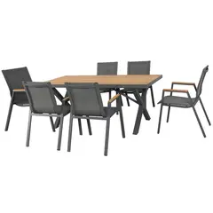 JUST HOME COLLECTION - Juego Comedor Exterior 6 Puestos Aluminio Gris / Madera Munich