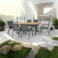 undefined - Juego Comedor Exterior 6 Puestos Aluminio Gris / Madera Munich